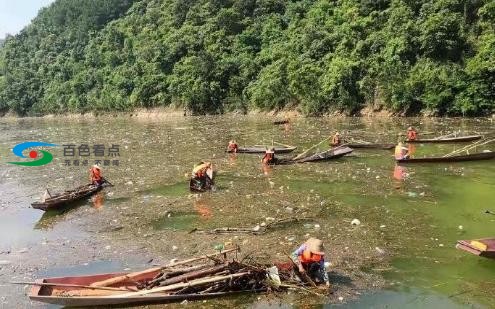 组图！百色澄碧河库区近半个月打捞1000吨漂浮物！ 组图,百色,澄碧,澄碧河,库区