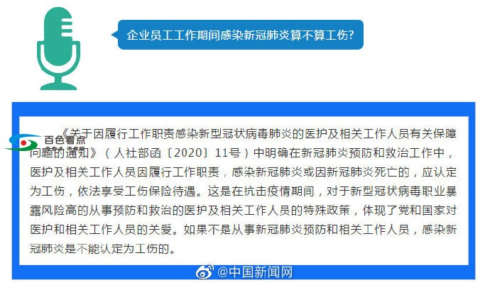 人社部：企业员工感染新冠肺炎不能认定工伤 人社部,企业,企业员工,员工,感染