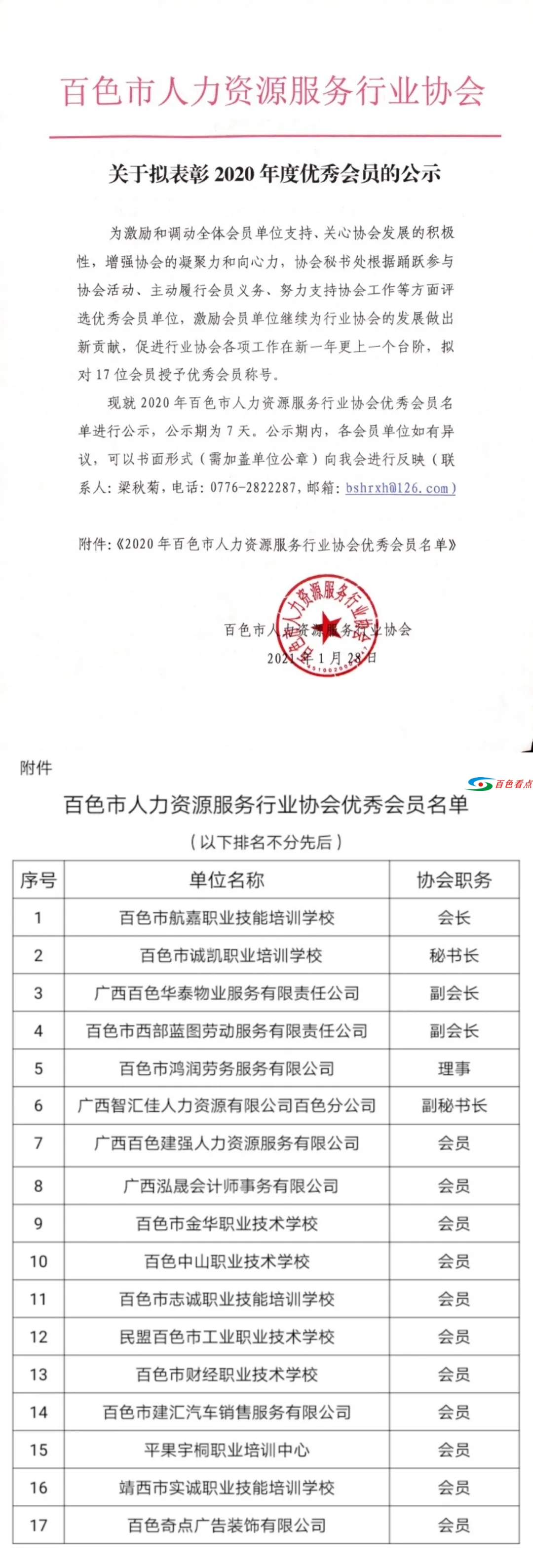 百色市人力资源协会：关于拟表彰2020年度优秀会员的公示 百色,百色市,人力,人力资源,人力资源协会