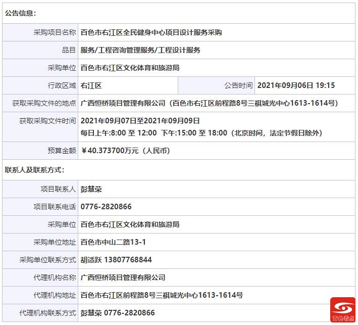 百色右江区全民健身中心项目设计服务采购竞争性谈判公告 百色,右江,右江区,江区,全民