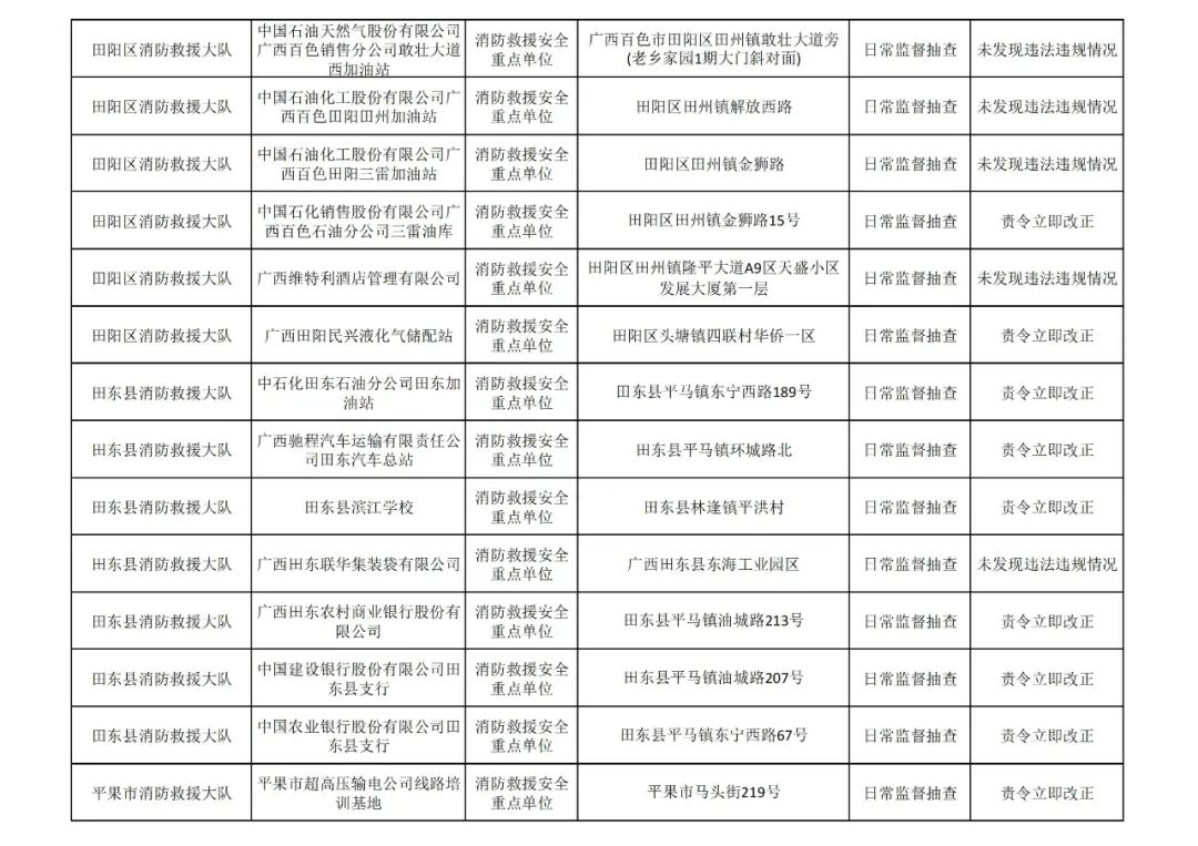 百色市消防救援支队见年11月份全市“双随机、一公开”检查&quot;结果 百色,百色市,消防,消防救援,救援