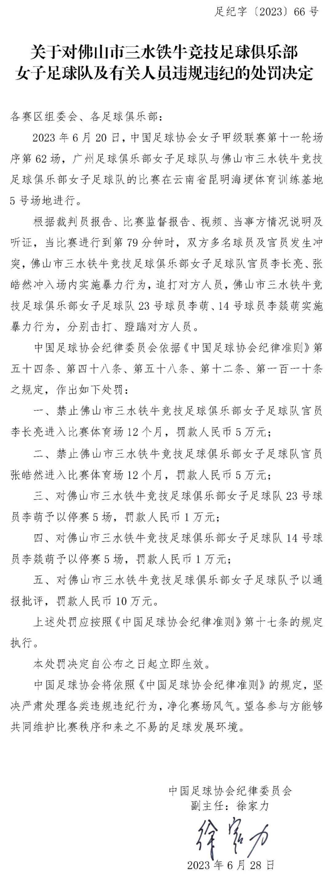 中国足协连开5张罚单 