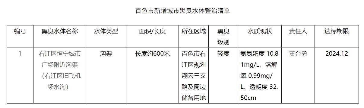 百色市新增城市黑臭水体整治清单：恒宁城市广场附近沟渠 百色市,人民政府,官网,截图,2023年