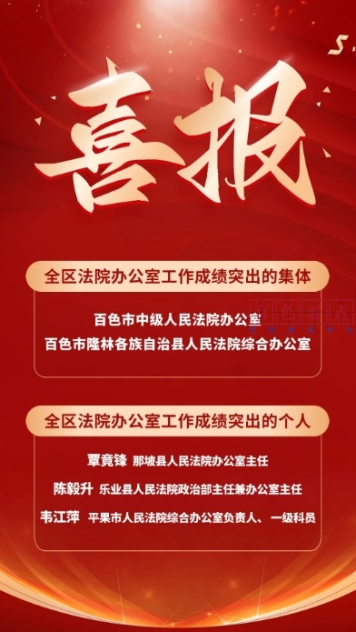 喜报！百色市法院两个集体、三名个人获自治区高院通报表扬 办公室,现代化,百色,法院,工作